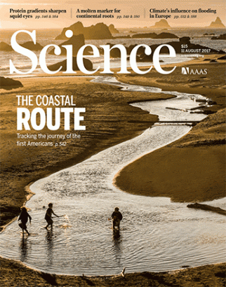 COVER The first humans to arrive in the Americas, more than 14,000 years ago, may have traveled by boat through landscapes such as this one on the coast of Oregon. Archaeologists are now trying to trace their steps. See page 542.
Photo: Henry Georgi/Aurora Photo

Żródło http://science.sciencemag.org/content/357/6351?utm_source=sciencemagazine&utm_medium=facebook-text&utm_campaign=6351toc-14629